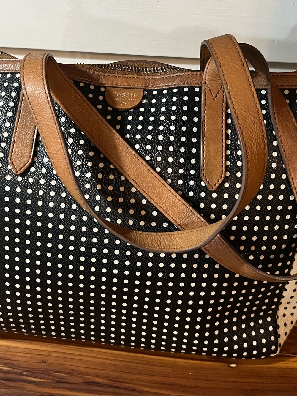 Fossil Black & White Polka Dot Tote